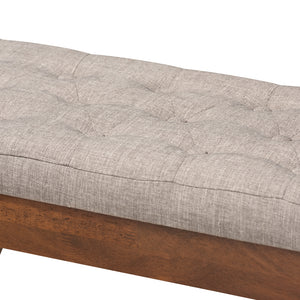 Baxton Studio Alona Mid-Century Modern Light Grey Fabric Upholstered Wood Dining Bench