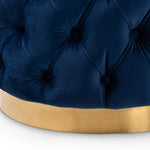 Load image into Gallery viewer, BAXTON STUDIO VALERIA GLAM ROYAL BLUE VELVET FABRIC UPHOLSTERED GOLD-FINISHED BUTTON TUFTED OTTOMAN
