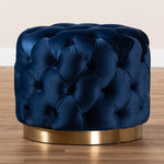 Load image into Gallery viewer, Baxton Studio Valeria Glam Royal Blue Velvet Fabric Upholstered Gold-Finished Button Tufted Ottoman
