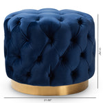 Load image into Gallery viewer, Baxton Studio Valeria Glam Royal Blue Velvet Fabric Upholstered Gold-Finished Button Tufted Ottoman
