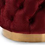 Load image into Gallery viewer, BAXTON STUDIO VALERIA GLAM BURGUNDY RED VELVET FABRIC UPHOLSTERED GOLD-FINISHED BUTTON TUFTED OTTOMAN
