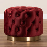 Load image into Gallery viewer, Baxton Studio Valeria Glam Burgundy Red Velvet Fabric Upholstered Gold-Finished Button Tufted Ottoman
