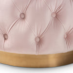 Load image into Gallery viewer, BAXTON STUDIO VALERIA GLAM LIGHT PINK VELVET FABRIC UPHOLSTERED GOLD-FINISHED BUTTON TUFTED OTTOMAN
