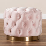 Load image into Gallery viewer, Baxton Studio Valeria Glam Light Pink Velvet Fabric Upholstered Gold-Finished Button Tufted Ottoman
