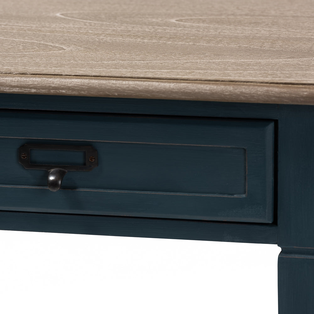 BAXTON STUDIO DAUPHINE FRENCH PROVINCIAL SPRUCE BLUE ACCENT WRITING DESK