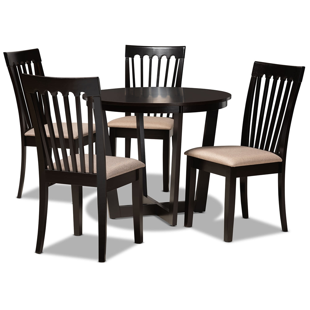 Baxton Studio Nellie Modern And Contemporary Sand Fabric Upholstered And Dark Brown Finished Wood 5-Piece Dining Set