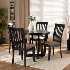 Baxton Studio Nellie Modern And Contemporary Sand Fabric Upholstered And Dark Brown Finished Wood 5-Piece Dining Set