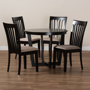 Baxton Studio Nellie Modern And Contemporary Sand Fabric Upholstered And Dark Brown Finished Wood 5-Piece Dining Set