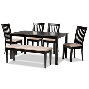 Baxton Studio Minette Modern And Contemporary Sand Fabric Upholstered And Dark Brown Finished Wood 6-Piece Dining Set