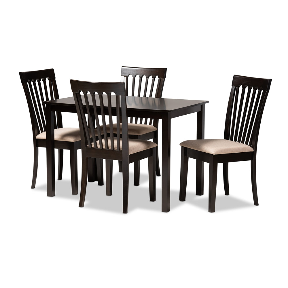 Baxton Studio Minette Modern And Contemporary Sand Fabric Upholstered Espresso Brown Finished Wood 5-Piece Dining Set