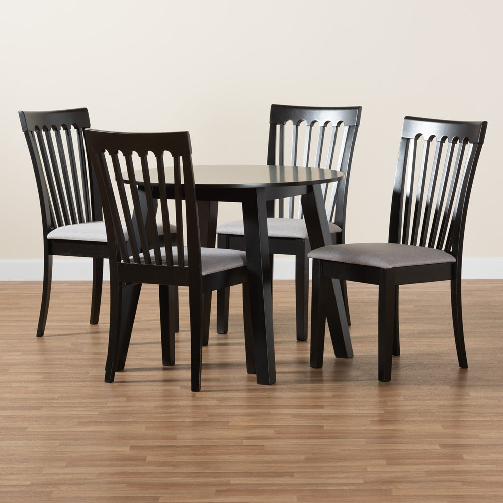 Baxton Studio Nina Modern Grey Fabric And Espresso Brown Finished Wood 5-Piece Dining Set