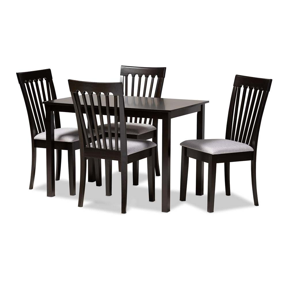 Baxton Studio Minette Modern And Contemporary Gray Fabric Upholstered Espresso Brown Finished Wood 5-Piece Dining Set