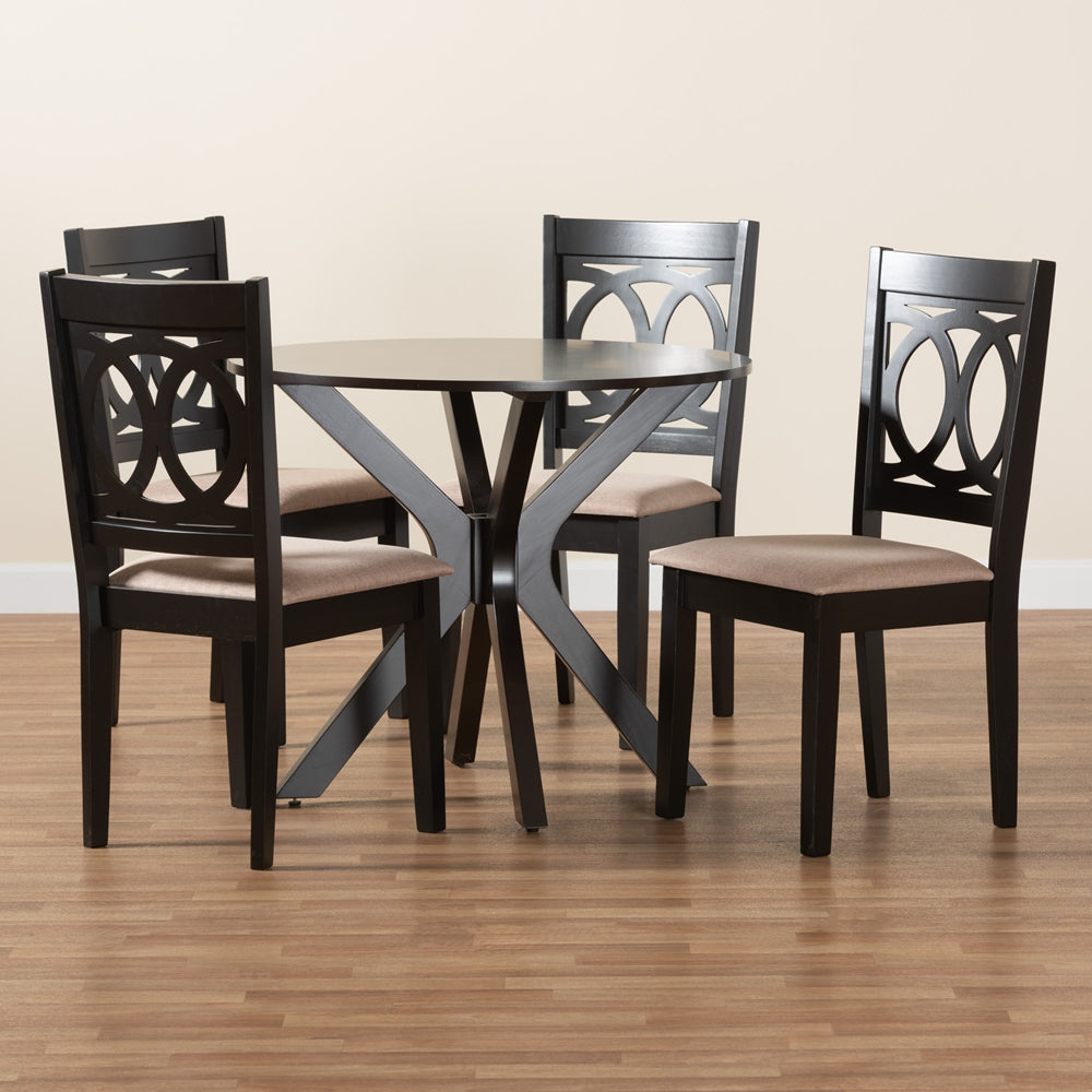 Baxton Studio Sanne Modern Beige Fabric And Espresso Brown Finished Wood 5-Piece Dining Set