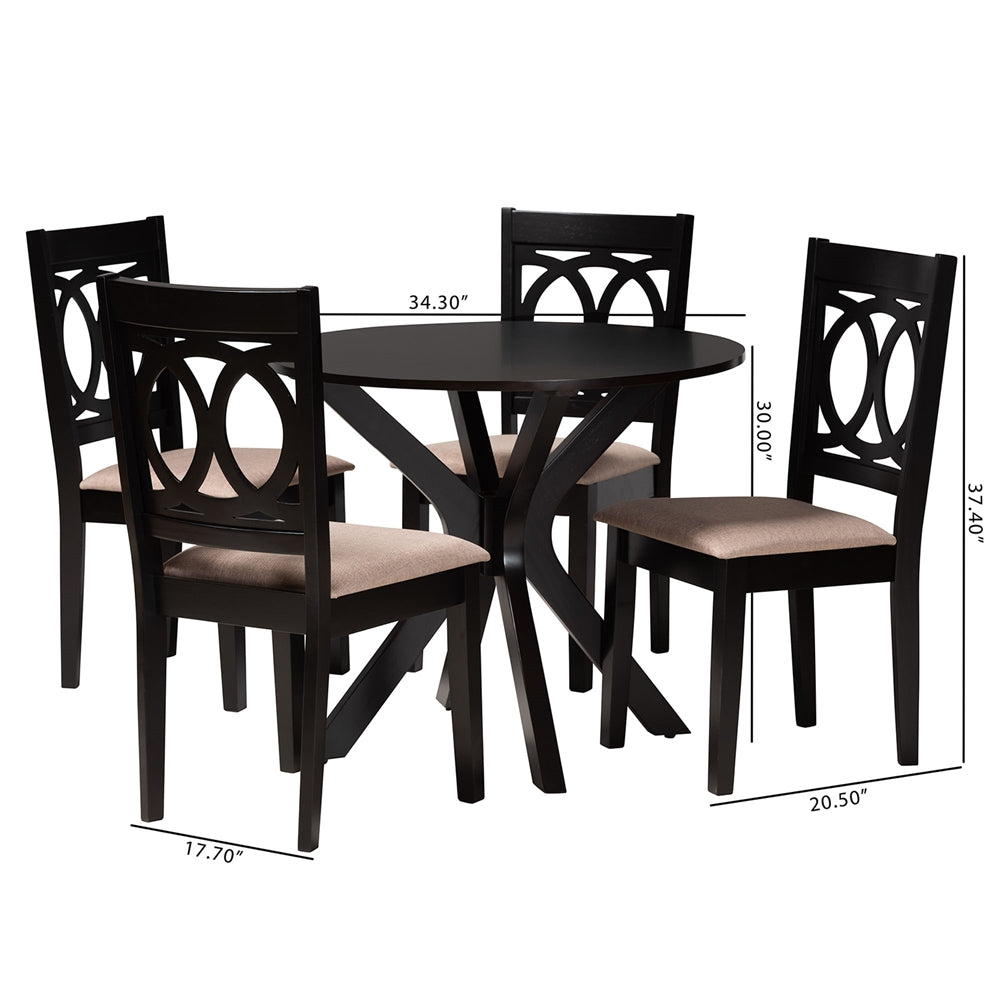 Baxton Studio Sanne Modern Beige Fabric And Espresso Brown Finished Wood 5-Piece Dining Set