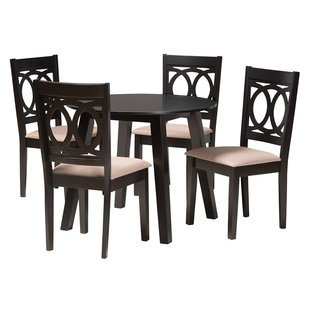 Baxton Studio Louisa Modern Beige Fabric And Dark Brown Finished Wood 5-Piece Dining Set