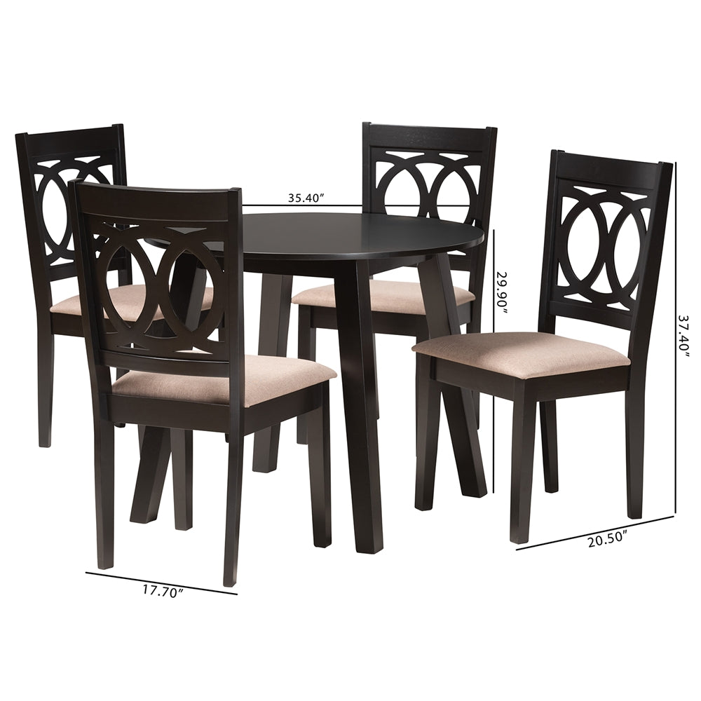 Baxton Studio Louisa Modern Beige Fabric And Dark Brown Finished Wood 5-Piece Dining Set