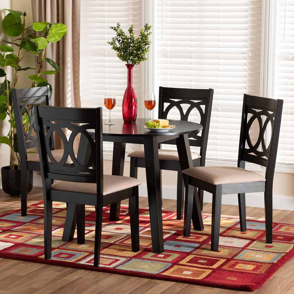 Baxton Studio Louisa Modern Beige Fabric And Dark Brown Finished Wood 5-Piece Dining Set