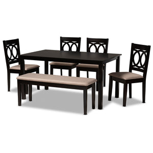 Baxton Studio Bennett Modern And Contemporary Sand Fabric Upholstered And Dark Brown Finished Wood 6-Piece Dining Set