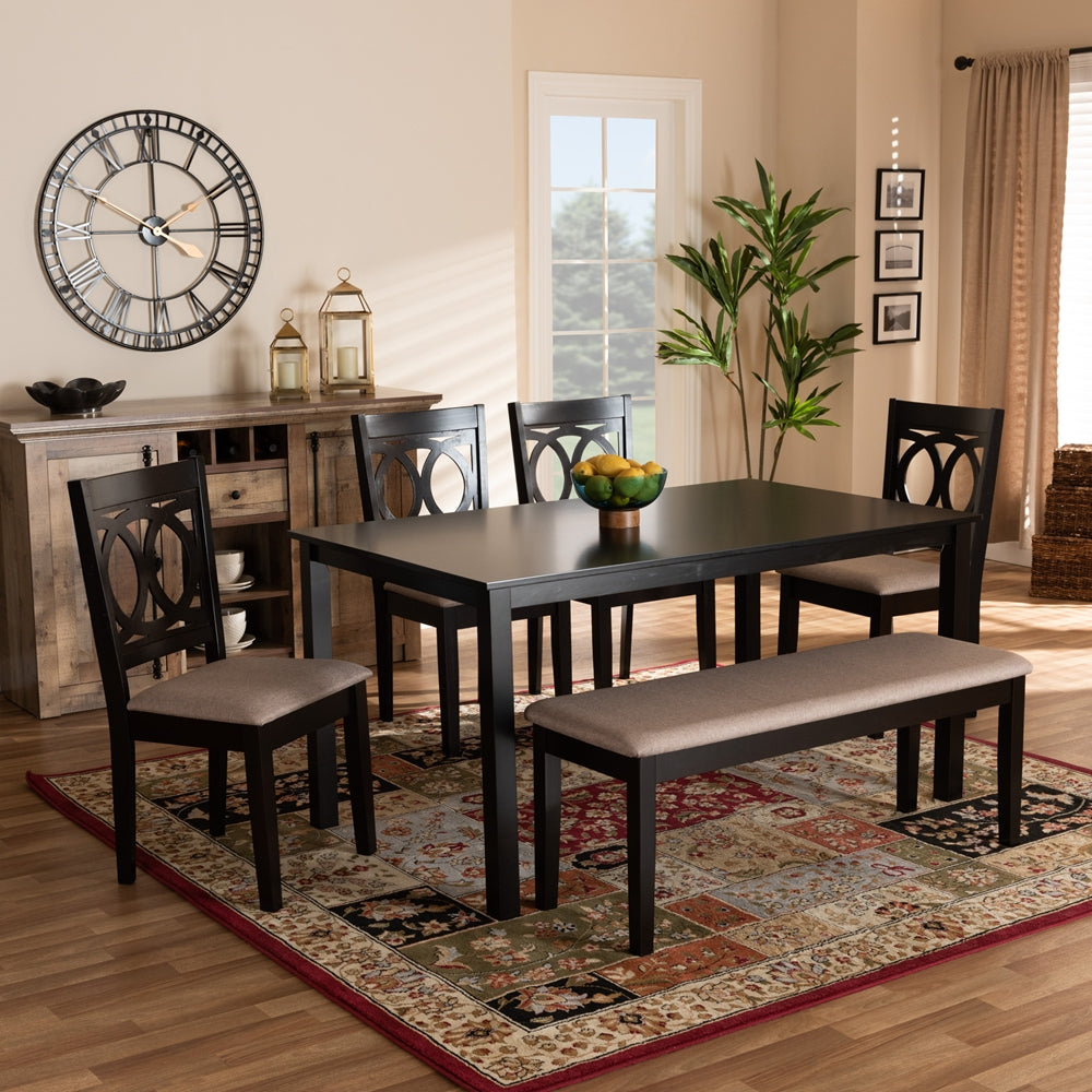 Baxton Studio Bennett Modern And Contemporary Sand Fabric Upholstered And Dark Brown Finished Wood 6-Piece Dining Set