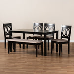 Load image into Gallery viewer, Baxton Studio Bennett Modern And Contemporary Sand Fabric Upholstered And Dark Brown Finished Wood 6-Piece Dining Set
