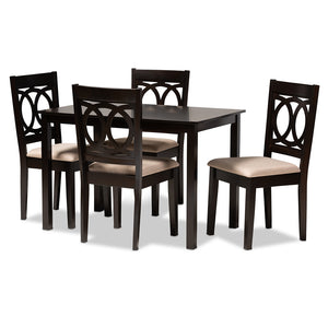 Baxton Studio Lenoir Modern And Contemporary Sand Fabric Upholstered Espresso Brown Finished Wood 5-Piece Dining Set