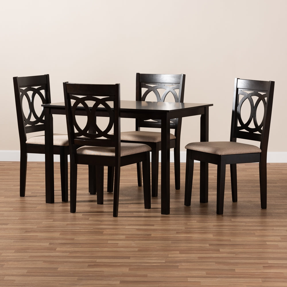 Baxton Studio Lenoir Modern And Contemporary Sand Fabric Upholstered Espresso Brown Finished Wood 5-Piece Dining Set