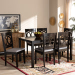 Load image into Gallery viewer, Baxton Studio Lenoir Modern And Contemporary Grey Fabric Upholstered Espresso Brown Finished Wood 7-Piece Dining Set
