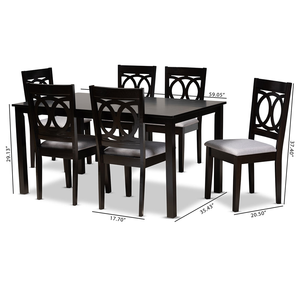 Baxton Studio Lenoir Modern And Contemporary Grey Fabric Upholstered Espresso Brown Finished Wood 7-Piece Dining Set