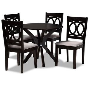 Baxton Studio Sanne Modern And Contemporary Grey Fabric Upholstered And Dark Brown Finished Wood 5-Piece Dining Set