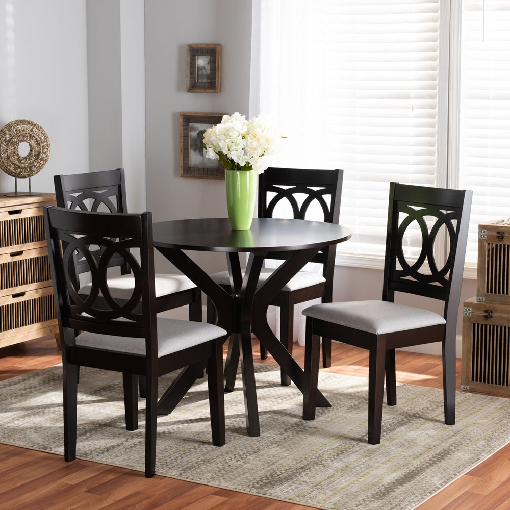 Baxton Studio Sanne Modern And Contemporary Grey Fabric Upholstered And Dark Brown Finished Wood 5-Piece Dining Set