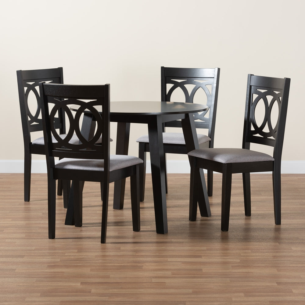 Baxton Studio Louisa Modern Grey Fabric And Dark Brown Finished Wood 5-Piece Dining Set