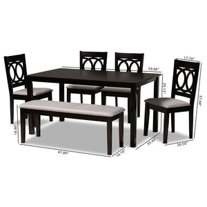 Baxton Studio Bennett Modern And Contemporary Grey Fabric Upholstered And Dark Brown Finished Wood 6-Piece Dining Set