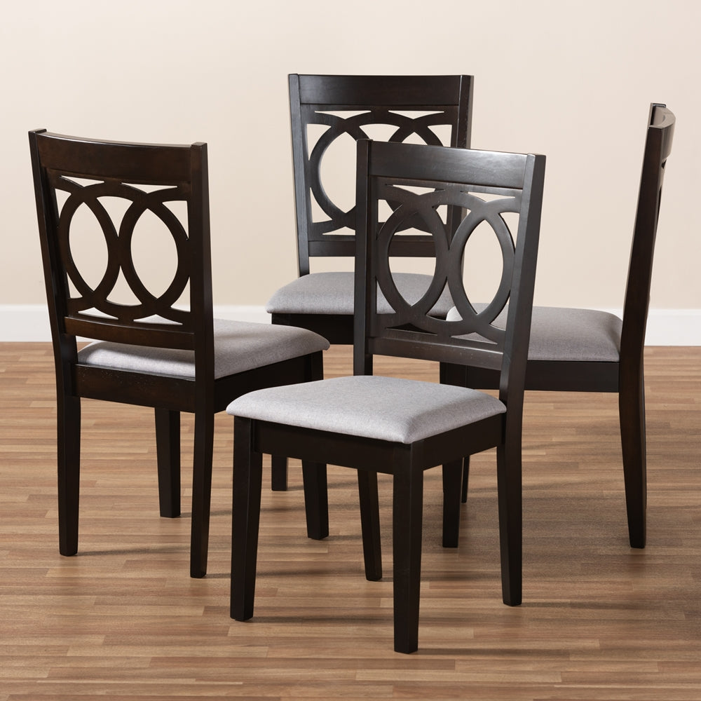 Baxton Studio Lenoir Modern And Contemporary Gray Fabric Upholstered Espresso Brown Finished Wood Dining Chair Set Of 4