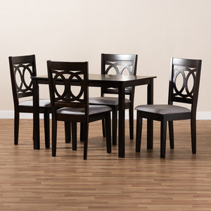 Baxton Studio Lenoir Modern And Contemporary Gray Fabric Upholstered Espresso Brown Finished Wood 5-Piece Dining Set