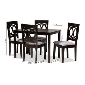 Baxton Studio Lenoir Modern And Contemporary Gray Fabric Upholstered Espresso Brown Finished Wood 5-Piece Dining Set