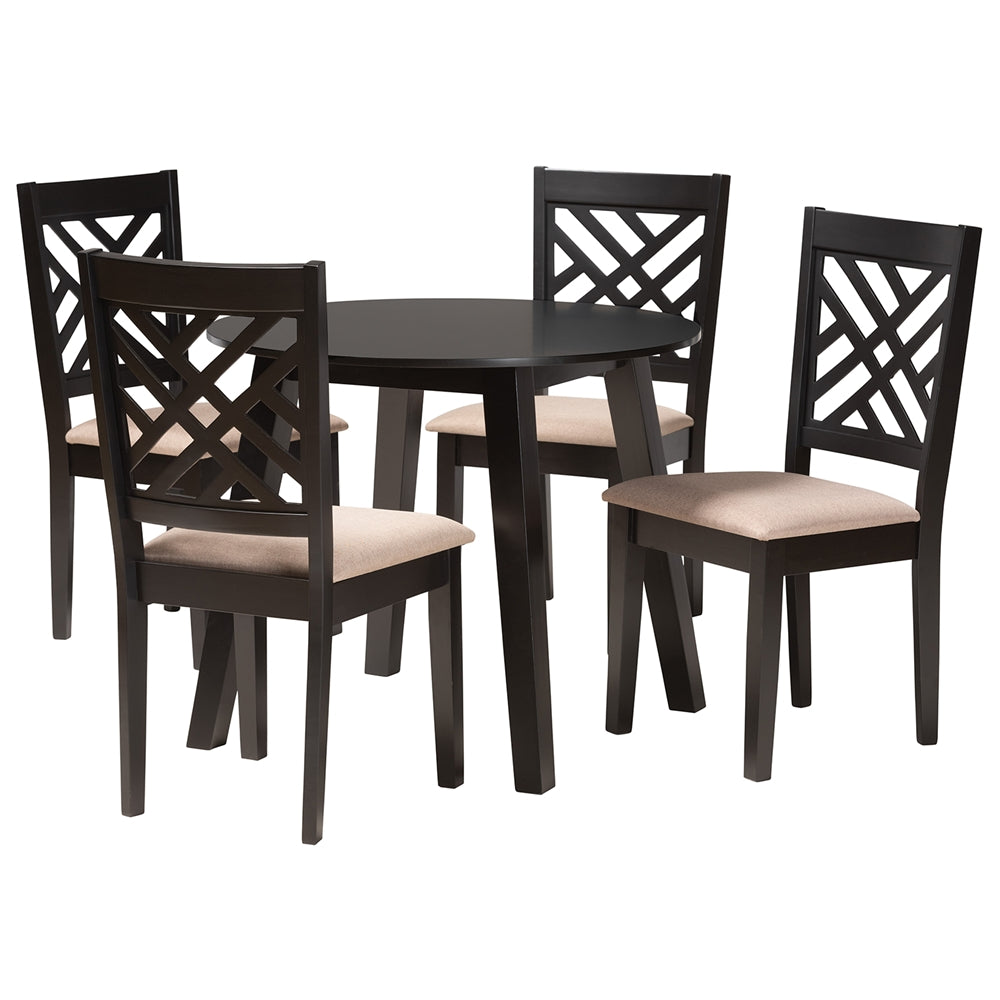 Baxton Studio Ellie Modern Beige Fabric And Dark Brown Finished Wood 5-Piece Dining Set