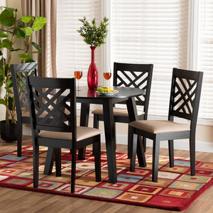 Baxton Studio Ellie Modern Beige Fabric And Dark Brown Finished Wood 5-Piece Dining Set