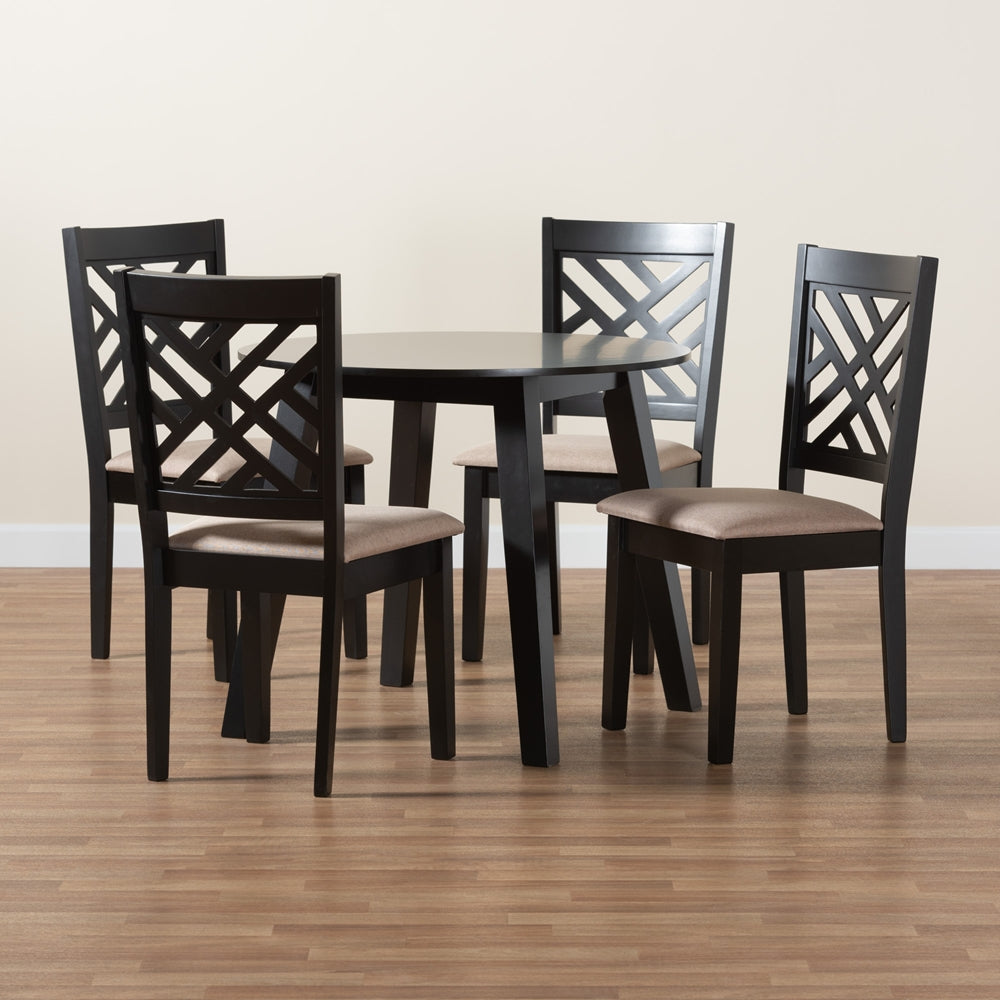 Baxton Studio Ellie Modern Beige Fabric And Dark Brown Finished Wood 5-Piece Dining Set