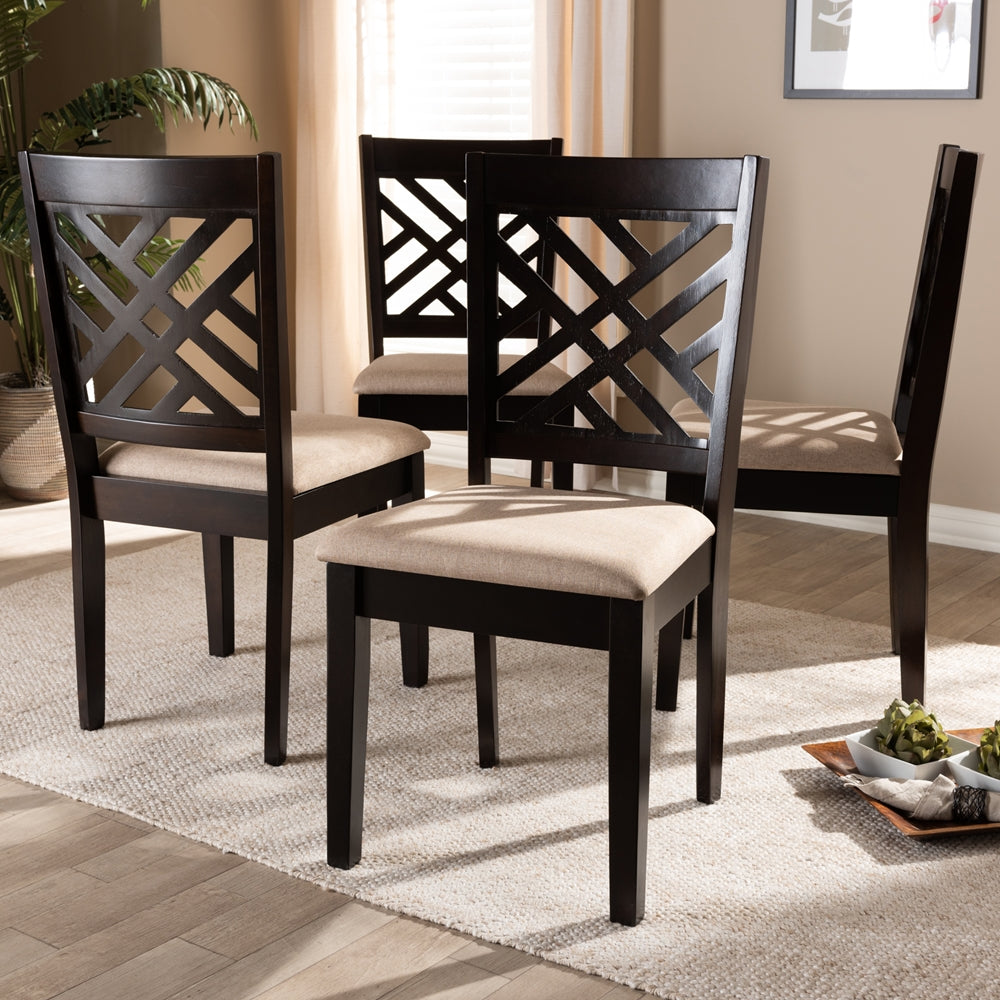 Baxton Studio Caron Modern And Contemporary Sand Fabric Upholstered Espresso Brown Finished Wood Dining Chair Set Of 4