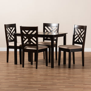 Baxton Studio Caron Modern And Contemporary Sand Fabric Upholstered Espresso Brown Finished Wood 5-Piece Dining Set