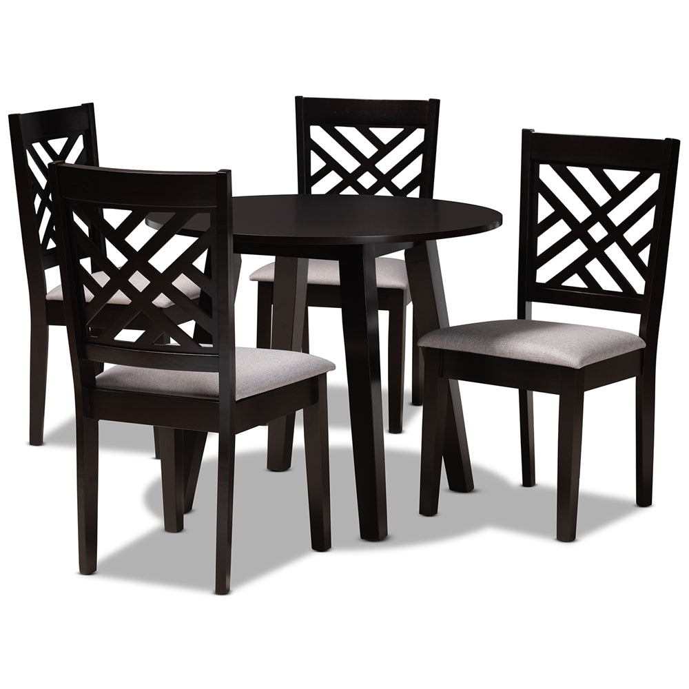 Baxton Studio Lilly Modern And Contemporary Grey Fabric Upholstered And Dark Brown Finished Wood 5-Piece Dining Set