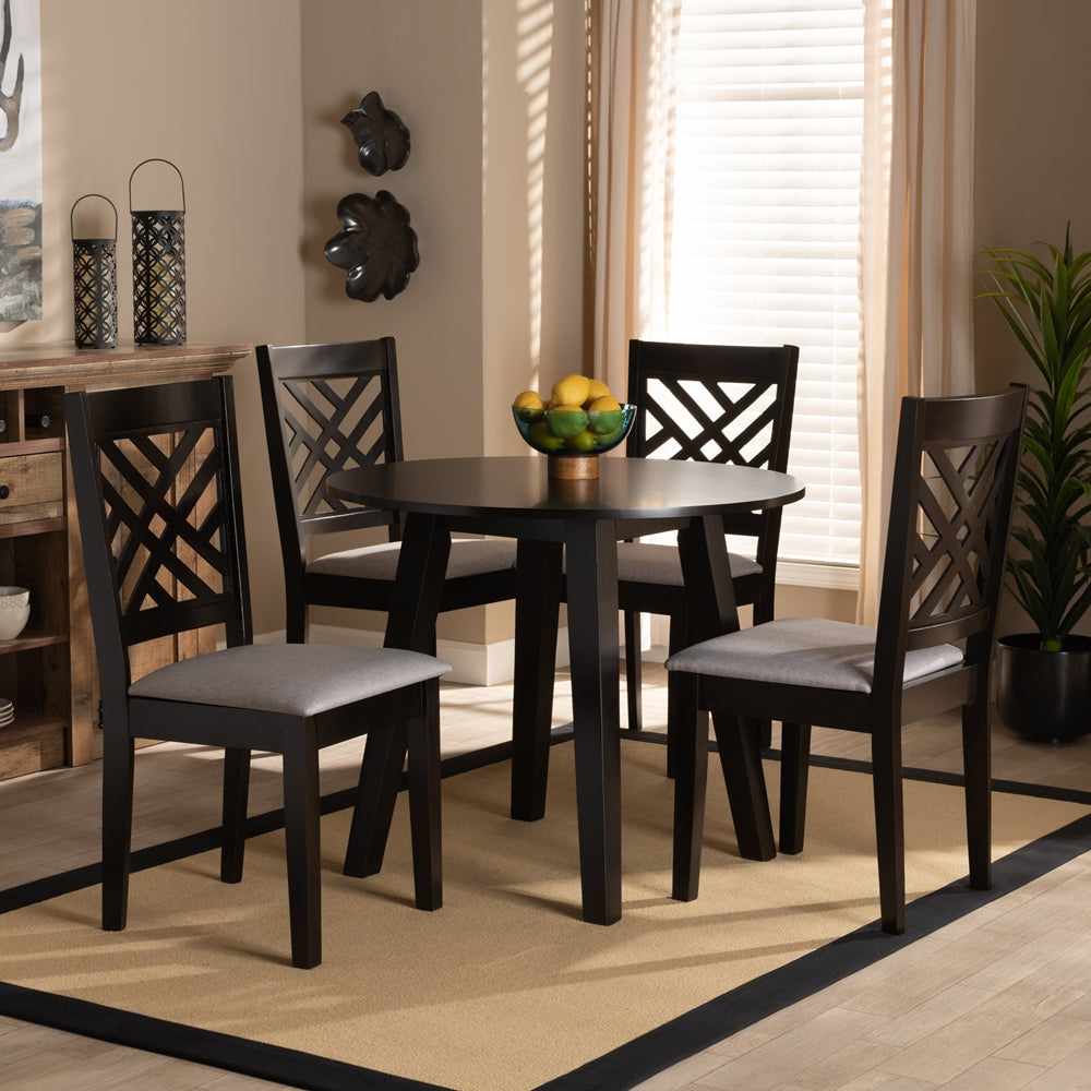 Baxton Studio Lilly Modern And Contemporary Grey Fabric Upholstered And Dark Brown Finished Wood 5-Piece Dining Set