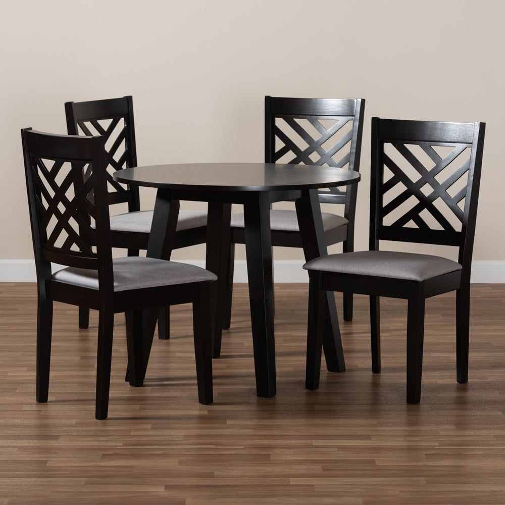 Baxton Studio Lilly Modern And Contemporary Grey Fabric Upholstered And Dark Brown Finished Wood 5-Piece Dining Set