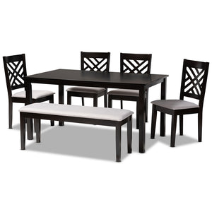 Baxton Studio Gustavo Modern And Contemporary Grey Fabric Upholstered And Dark Brown Finished Wood 6-Piece Dining Set