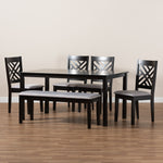 Load image into Gallery viewer, Baxton Studio Gustavo Modern And Contemporary Grey Fabric Upholstered And Dark Brown Finished Wood 6-Piece Dining Set
