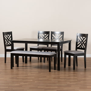 Baxton Studio Gustavo Modern And Contemporary Grey Fabric Upholstered And Dark Brown Finished Wood 6-Piece Dining Set