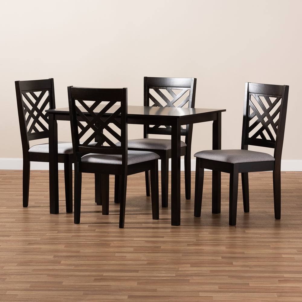 Baxton Studio Caron Modern And Contemporary Gray Fabric Upholstered Espresso Brown Finished Wood 5-Piece Dining Set