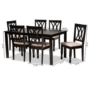 Baxton Studio Reneau Modern And Contemporary Sand Fabric Upholstered Espresso Brown Finished Wood 7-Piece Dining Set