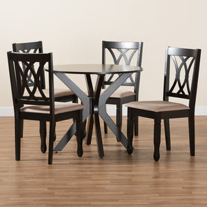 Baxton Studio Maya Modern Beige Fabric And Espresso Brown Finished Wood 5-Piece Dining Set