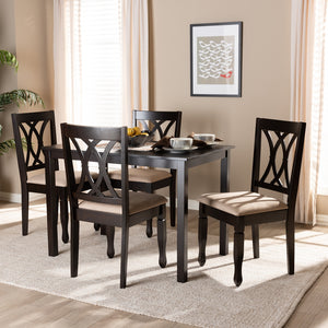 Baxton Studio Reneau Modern And Contemporary Sand Fabric Upholstered Espresso Brown Finished Wood 5-Piece Dining Set